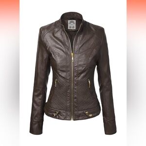 Made By Johnny MBJ Womens Faux Leather Zip Up